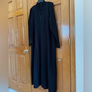 Abaya Black Red Size 54 (2X-3X) Long Sleeve Maxi Lightweight Islamic Dress NEW